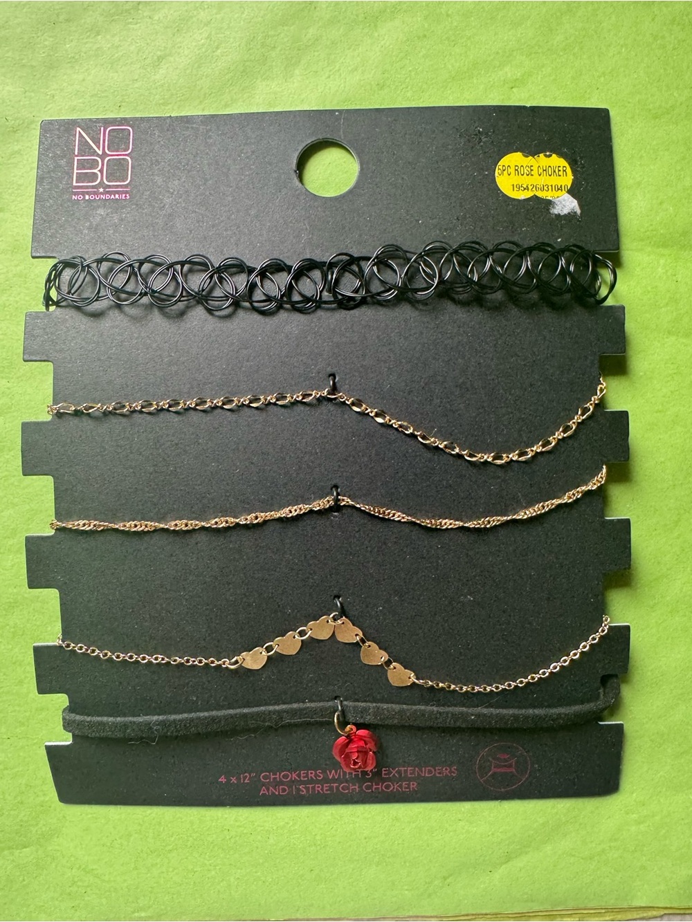 NOBO Black & Rose Gold Layered 5 piece Choker Set with Red Rose Pendant NEW